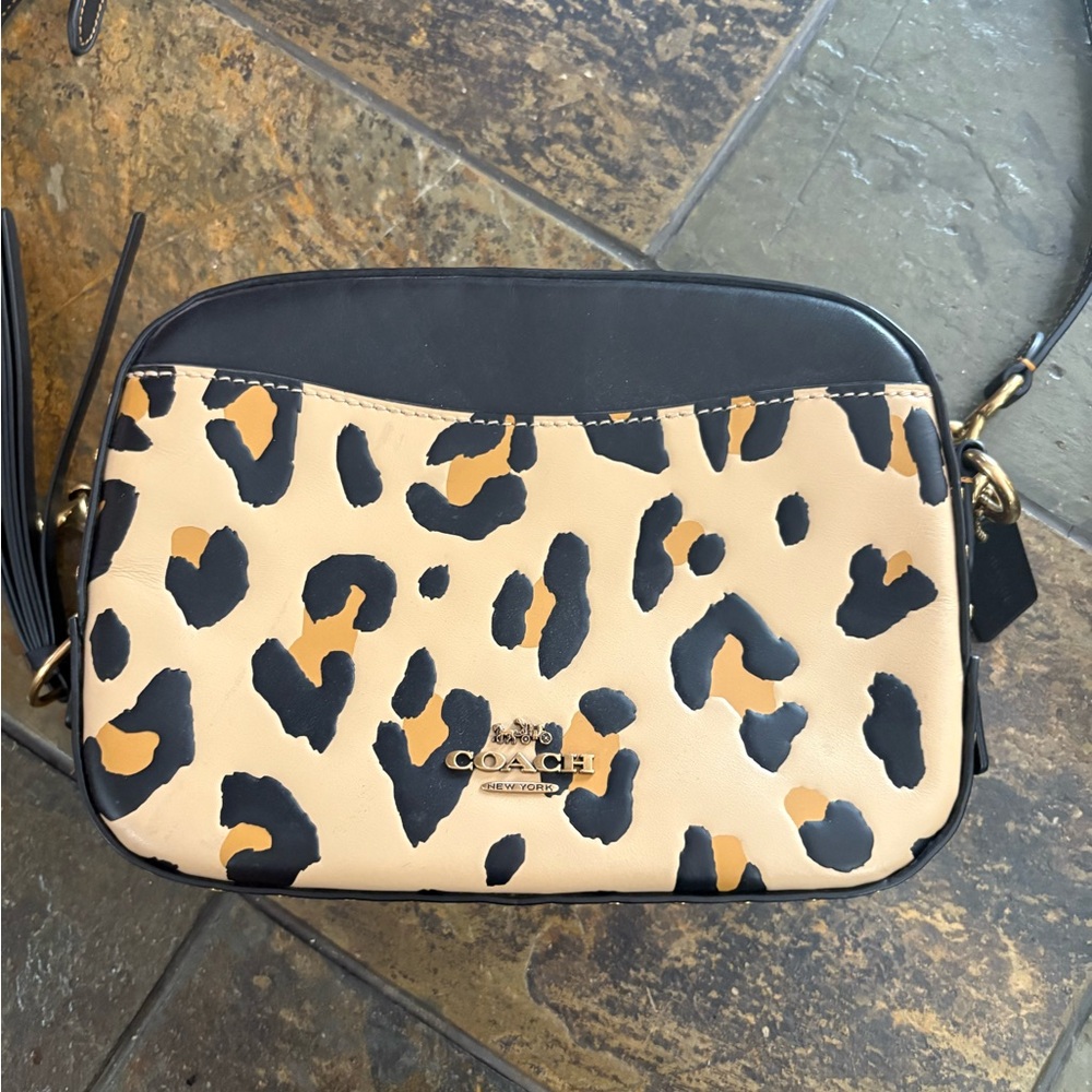 Coach Animal Print Crossbody Bag - Black and Tan